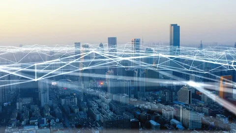 Modern city with wireless network connection concept Stock Footage 128588521
