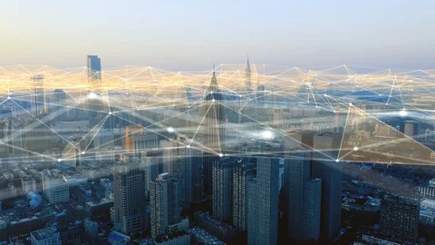 Modern city with wireless network connection concept Vidéo 128588583