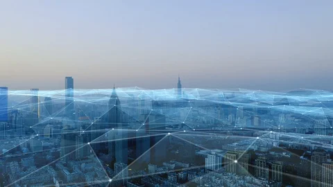 Modern city with wireless network connection concept 스톡 동영상 128588683