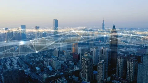 Modern city with wireless network connection concept Stock Footage 128588779