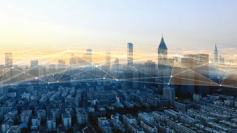 Modern city with wireless network connection concept Video stock 128588781