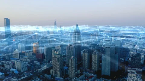 Modern city with wireless network connection concept Stock-Footage 128588849
