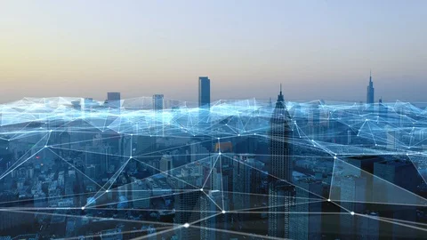 Modern city with wireless network connection concept Stock Footage 128588856