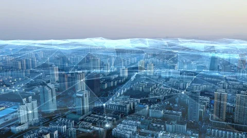 Modern city with wireless network connection concept Stock Footage 128588872