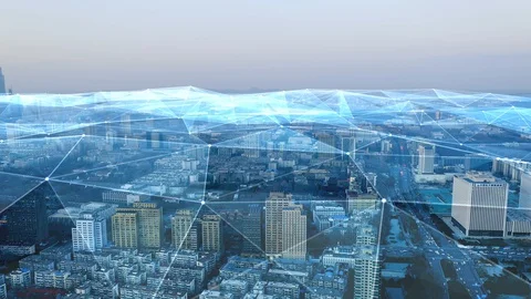 Modern city with wireless network connection concept Video stock 128589029