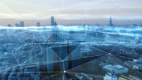 Modern city with wireless network connection concept Video stock 128589049