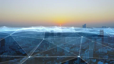 Modern city with wireless network connection concept Vidéo 128589068