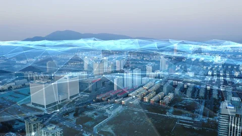 Modern city with wireless network connection concept Video stock 128589175