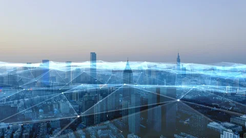 Modern city with wireless network connection concept Stock Footage 128589287