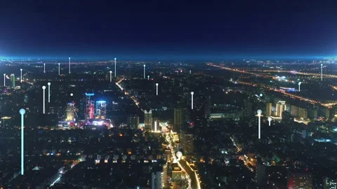 Modern city with wireless network connection concept Video stock 132852906