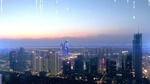 Modern city with wireless network connection concept Video stock 132936381