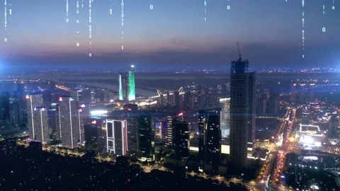 Modern city with wireless network connection concept Video stock 132936394