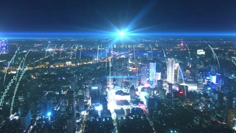 Modern city with wireless network connection concept Video stock 133393223