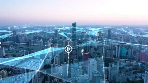 Modern city with wireless network connection concept Video stock 142626553