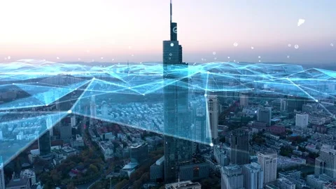 Modern city with wireless network connection concept Stock Footage 142626571