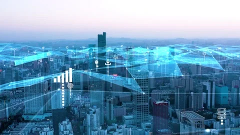 Modern city with wireless network connection concept 스톡 동영상 142626574