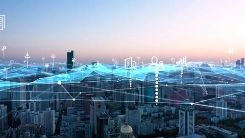 Modern city with wireless network connection concept 스톡 동영상 142626585