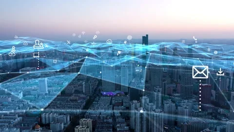 Modern city with wireless network connection concept Video stock 142626674