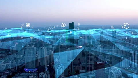 Modern city with wireless network connection concept Video stock 142626694