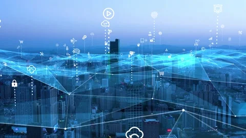 Modern city with wireless network connection concept Video stock 142626701