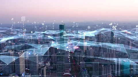Modern city with wireless network connection concept Video stock 142626763
