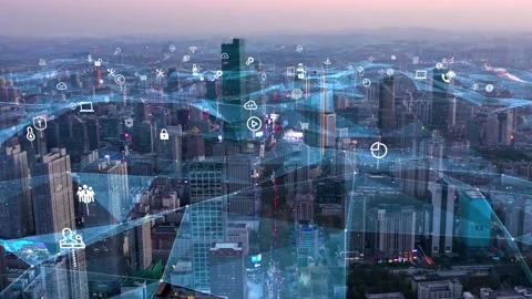 Modern city with wireless network connection concept Stock-Footage 142626773