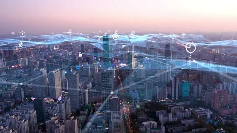 Modern city with wireless network connection concept Stock Footage 142626775