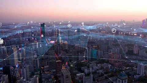 Modern city with wireless network connection concept Stock Footage 142626792