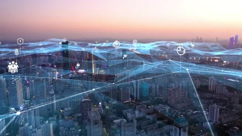 Modern city with wireless network connection concept Video stock 142626819