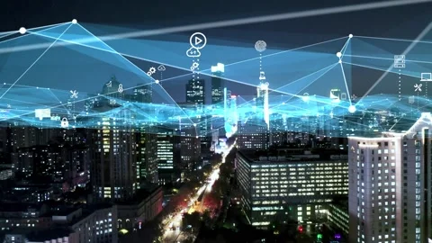 Modern city with wireless network connection concept 스톡 동영상 142626826