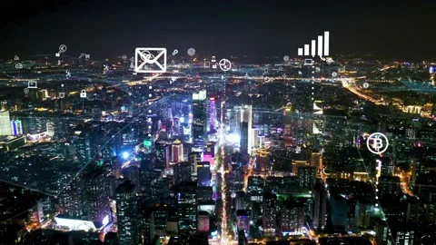 Modern city with wireless network connection concept Stock Footage 142626832