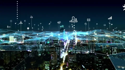 Modern city with wireless network connection concept Stock Footage 142626833