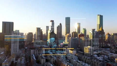 Modern city with wireless network connection concept 스톡 동영상 146198632