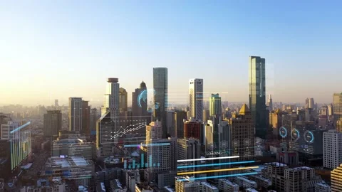 Modern city with wireless network connection concept Video stock 146198638