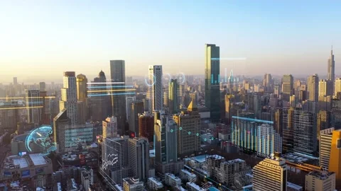 Modern city with wireless network connection concept Video stock 146198640