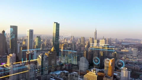 Modern city with wireless network connection concept 스톡 동영상 146198643