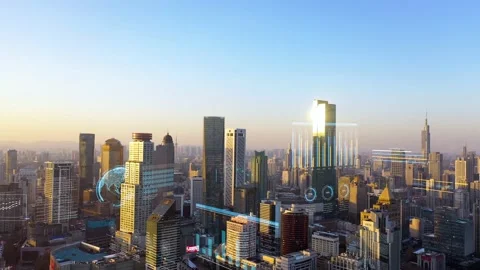 Modern city with wireless network connection concept Видео 146198676