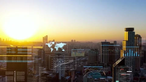 Modern city with wireless network connection concept Video stock 146198683