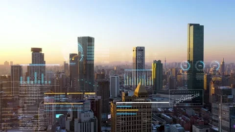 Modern city with wireless network connection concept 스톡 동영상 146198693