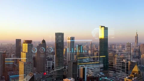 Modern city with wireless network connection concept Video stock 146198699