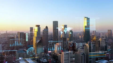 Modern city with wireless network connection concept Video stock 146198723