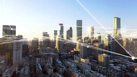 Modern city with wireless network connection concept Video stock 146198733