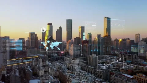 Modern city with wireless network connection concept Video stock 146198737