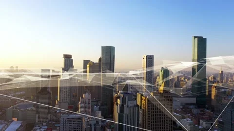 Modern city with wireless network connection concept Видео 146198744