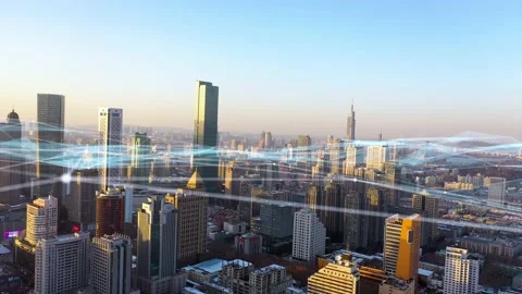 Modern city with wireless network connection concept Video stock 146198773