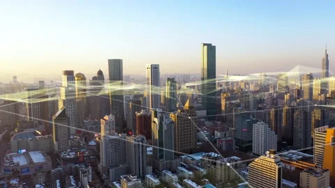 Modern city with wireless network connection concept Video stock 146198779