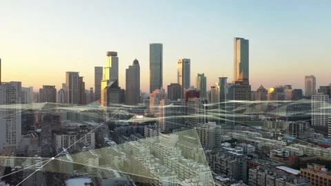 Modern city with wireless network connection concept 스톡 동영상 146198804