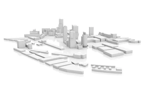 Modern cityscape 3 d model isolated on white Illustrazione stock
