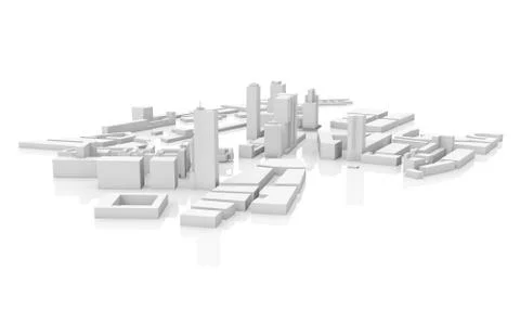 Modern cityscape 3d model isolated on white Illustrazione stock