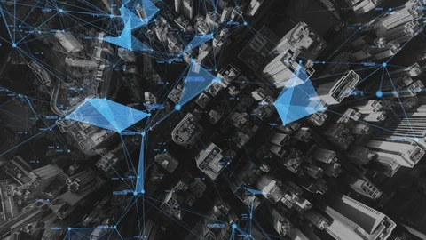 Modern cityscape and linking communication network in Hong Kong, communication Stock Footage 129329403